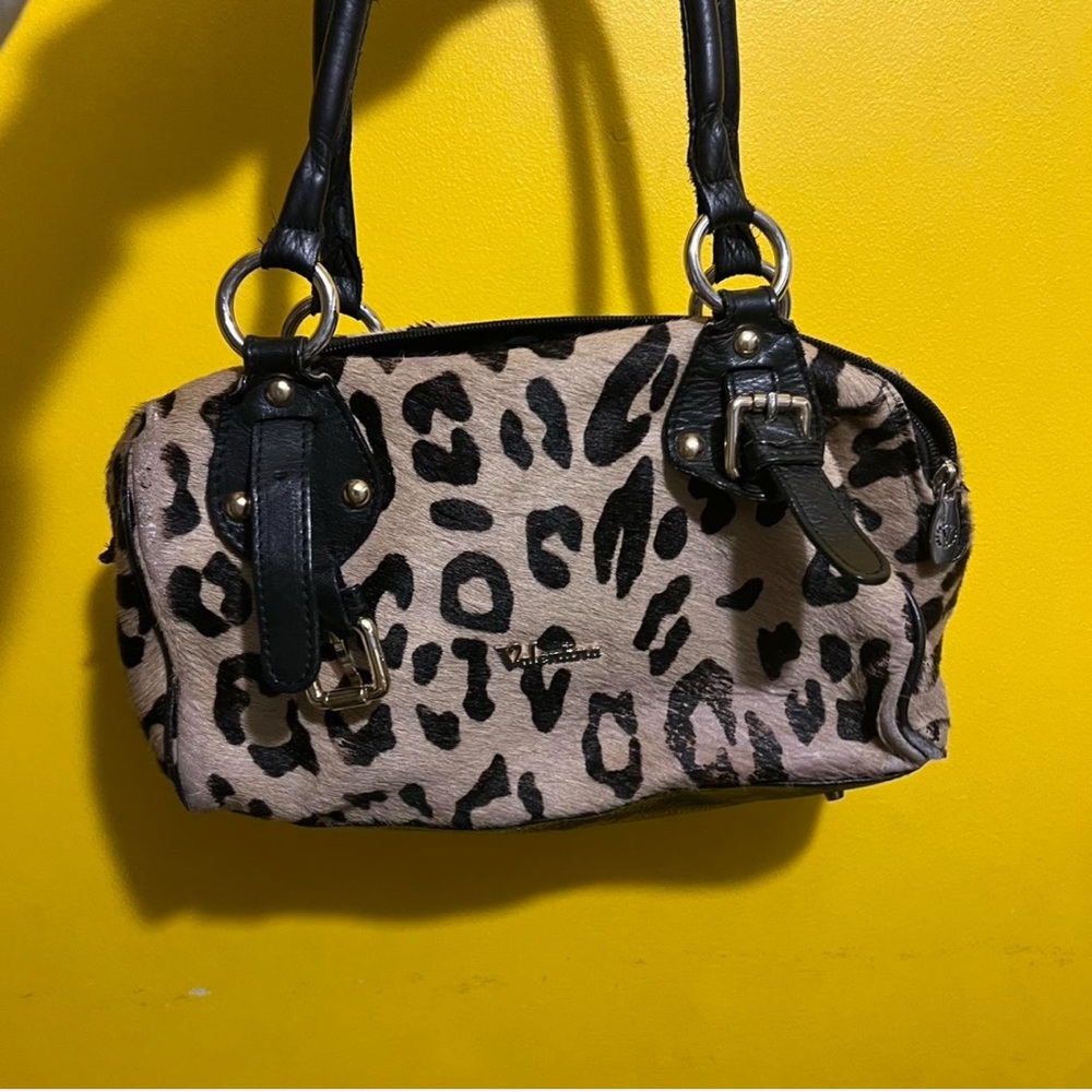 Valentina Brown and Black Shoulder Bag with Leopard Print